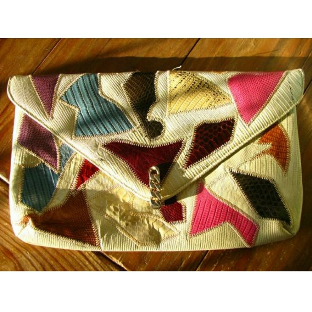 Vintage Snakeskin Leather Purse Envelope Clutch 